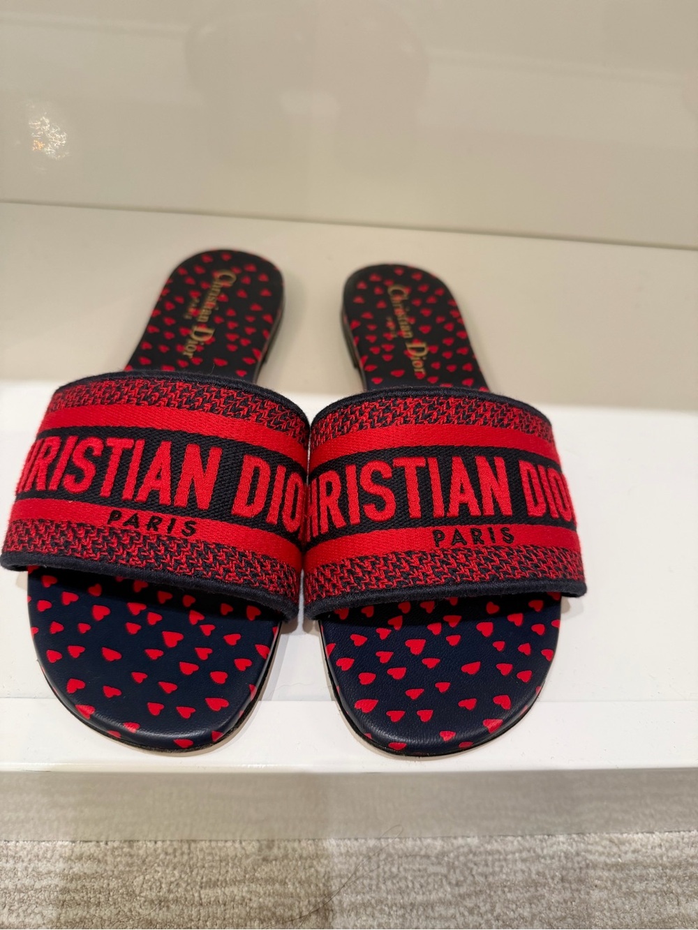 Christian Dior Red and Navy Slide Sandals